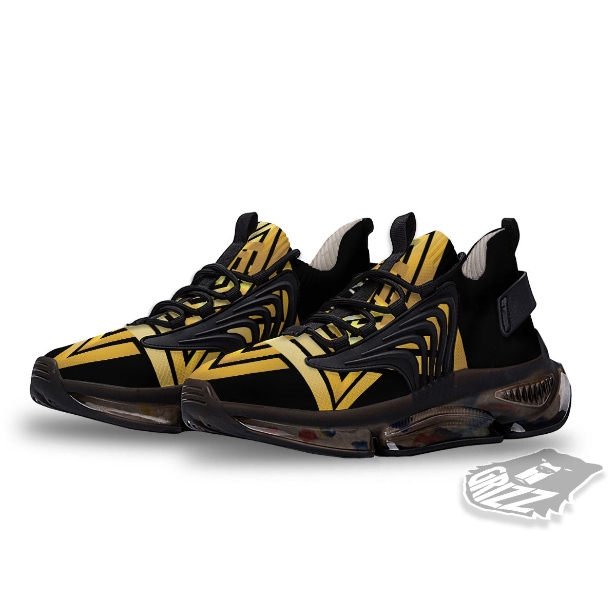 Star of David Gold And Black Print Black Gym Shoes-grizzshop