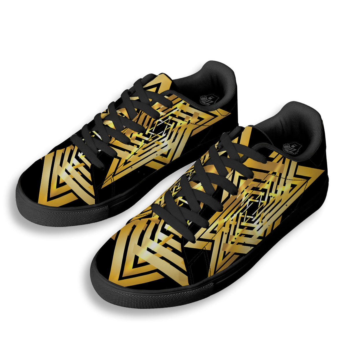 Star of David Gold And Black Print Black Low Top Sneakers-grizzshop