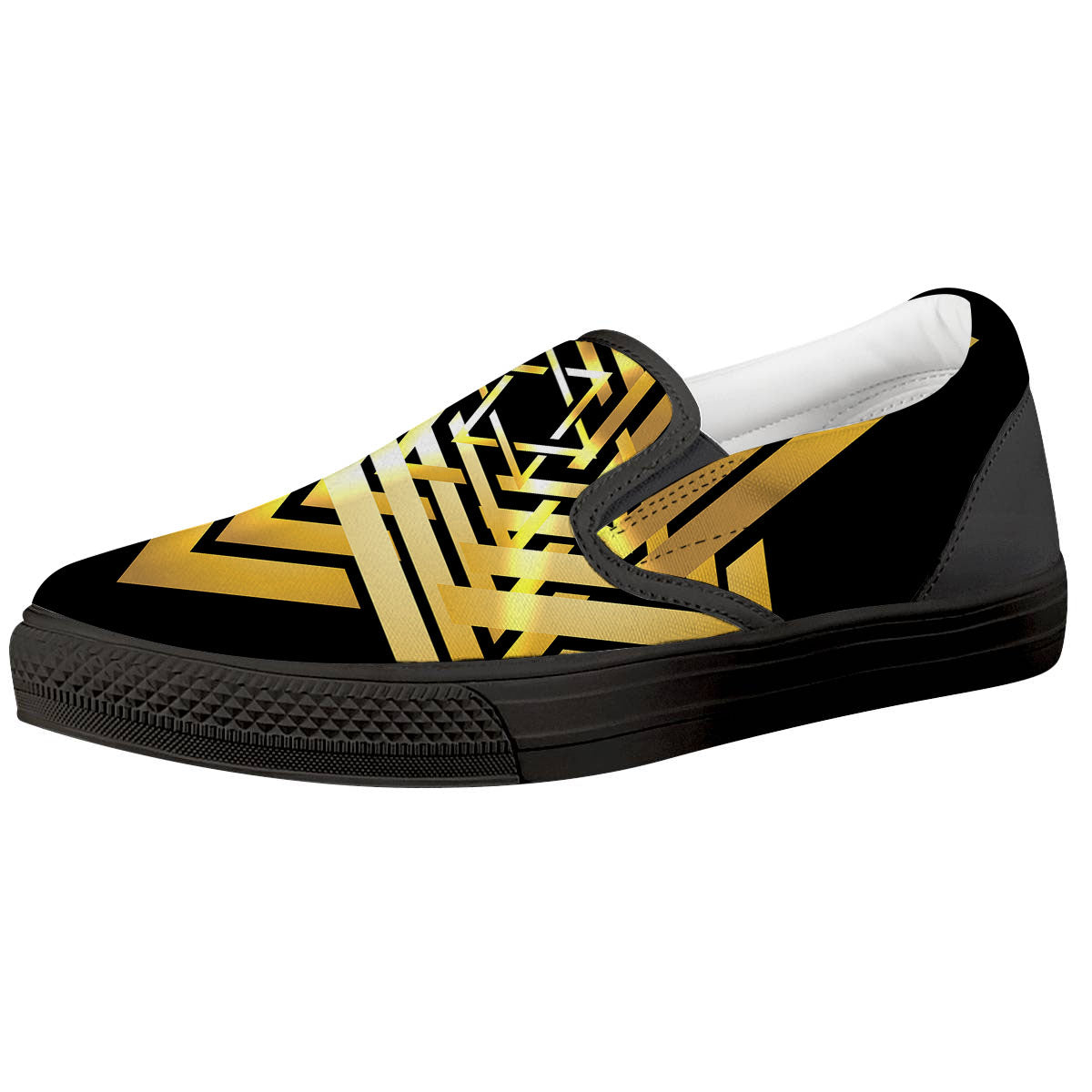 Star of David Gold And Black Print Black Slip On Shoes-grizzshop