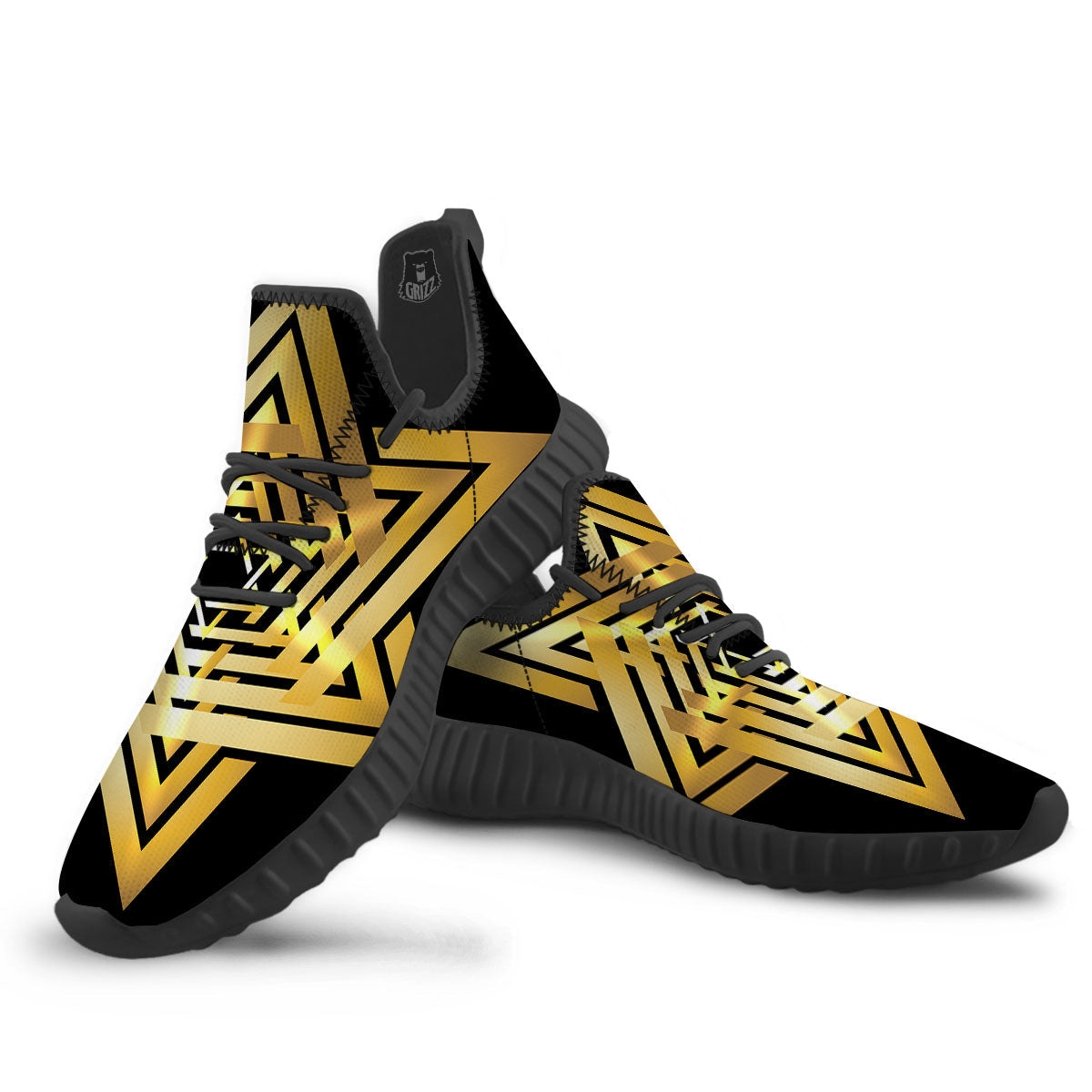 Star of David Gold And Black Print Black Walking Shoes-grizzshop