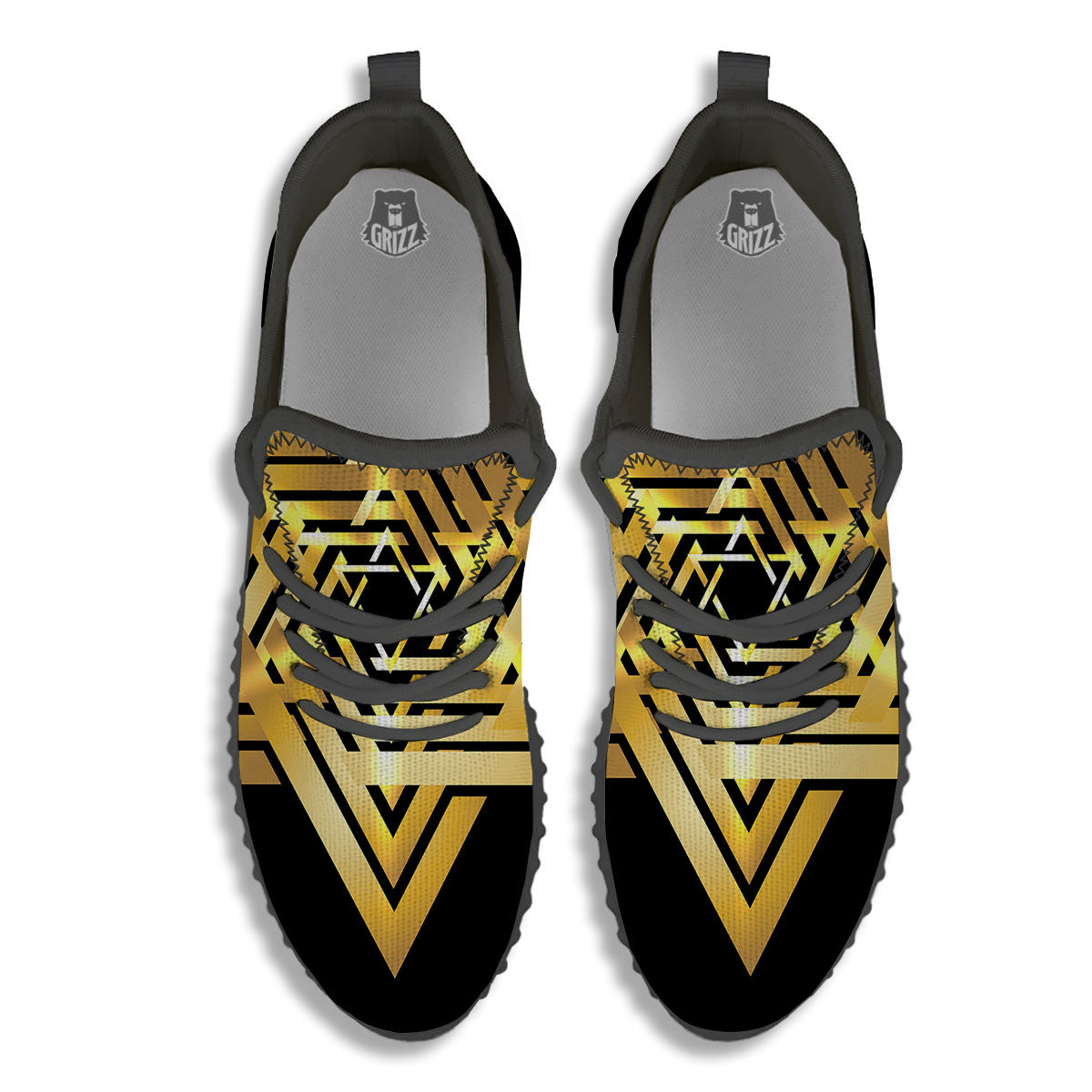 Star of David Gold And Black Print Black Walking Shoes-grizzshop