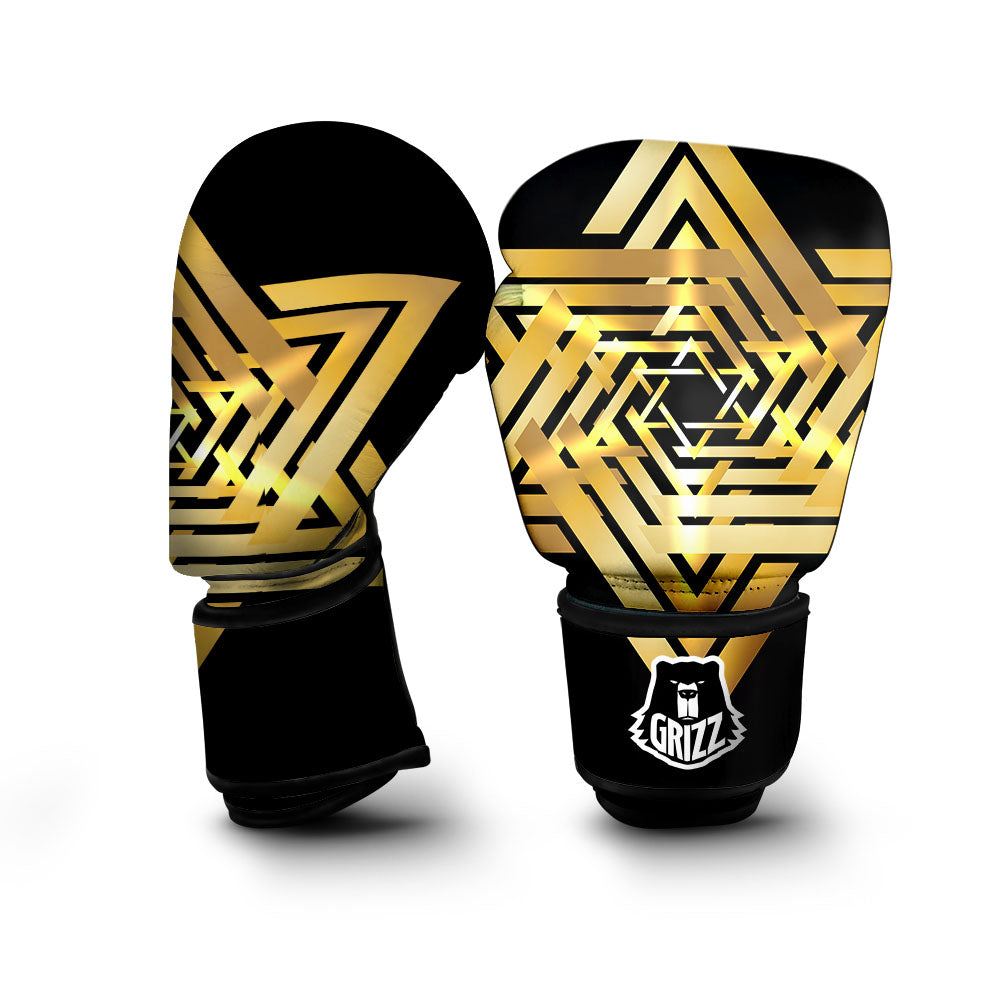 Star of David Gold And Black Print Boxing Gloves-grizzshop