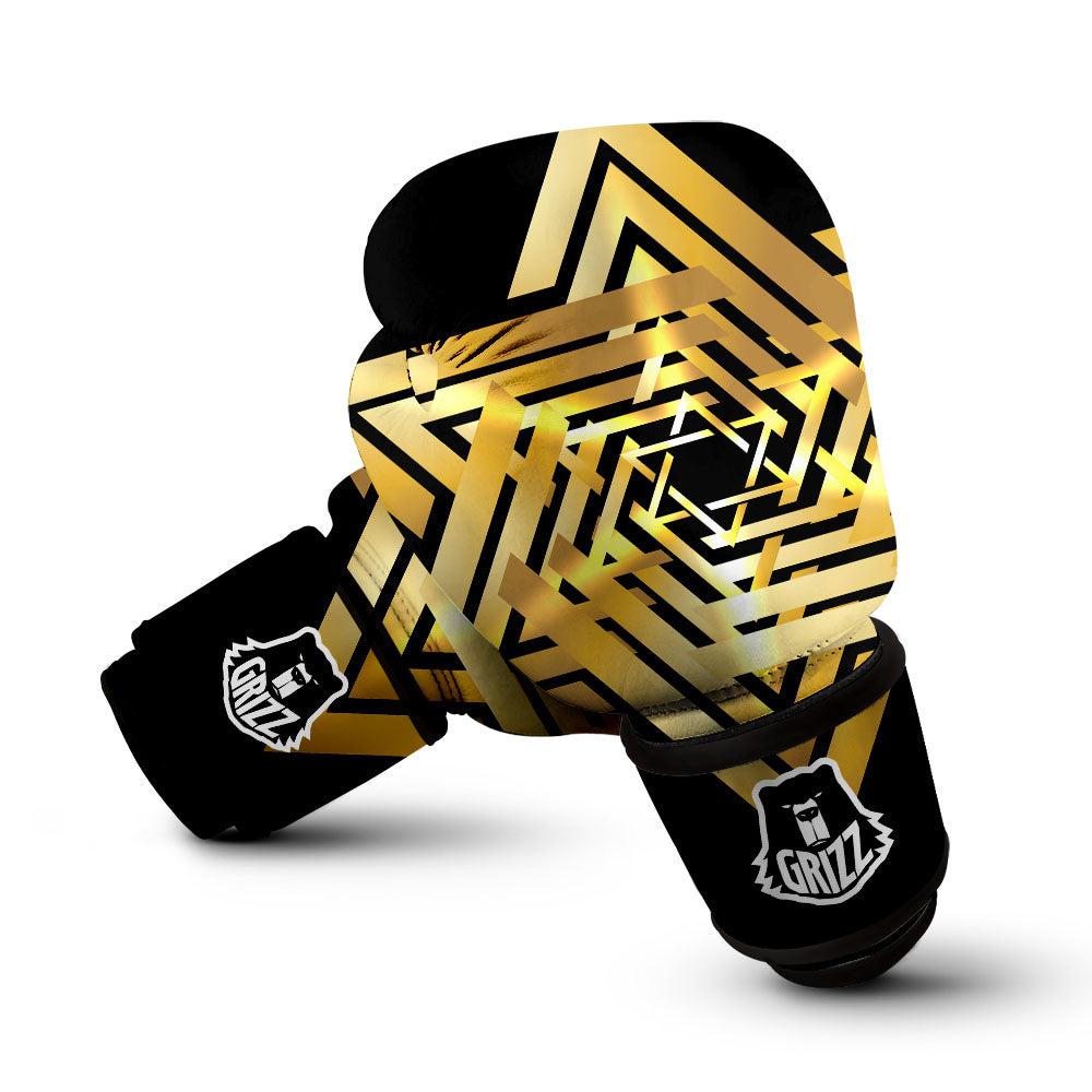 Star of David Gold And Black Print Boxing Gloves-grizzshop