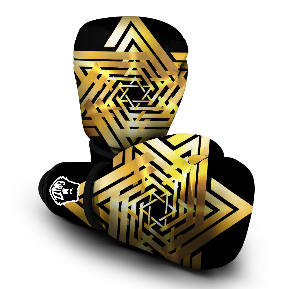 Star of David Gold And Black Print Boxing Gloves-grizzshop