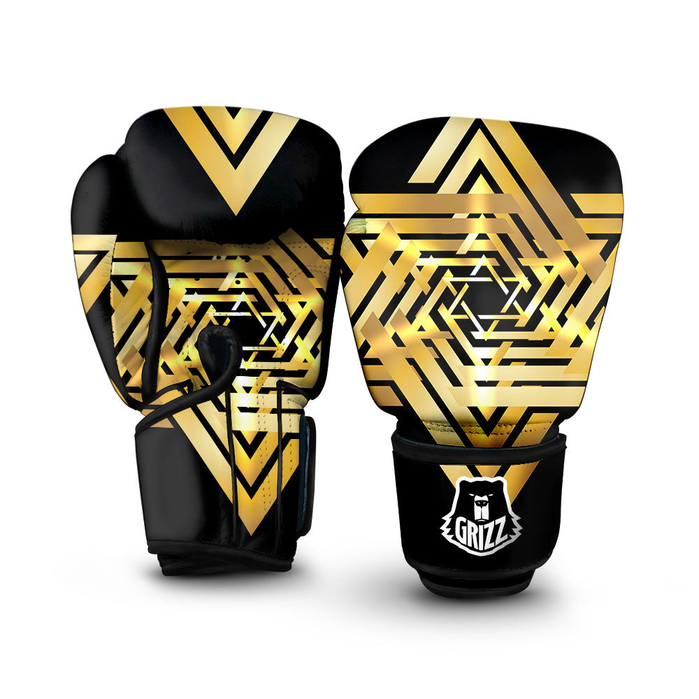 Star of David Gold And Black Print Boxing Gloves-grizzshop