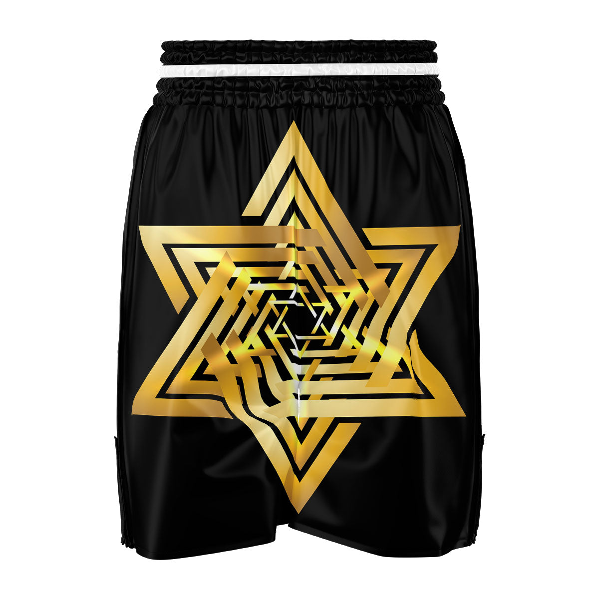 Star of David Gold And Black Print Boxing Shorts-grizzshop