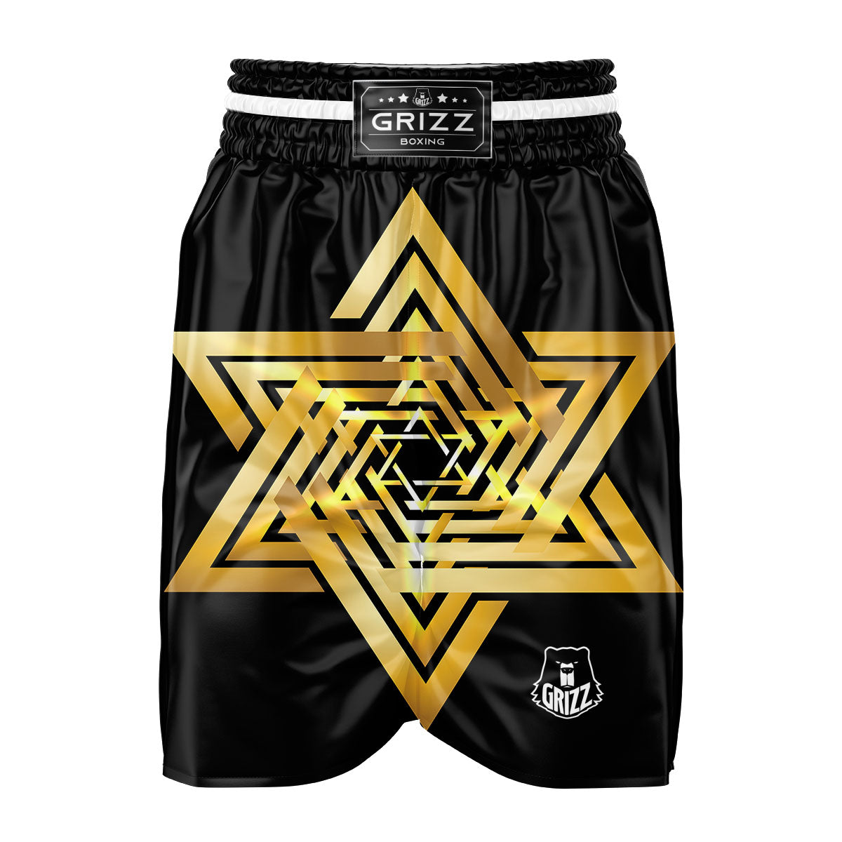 Star of David Gold And Black Print Boxing Shorts-grizzshop