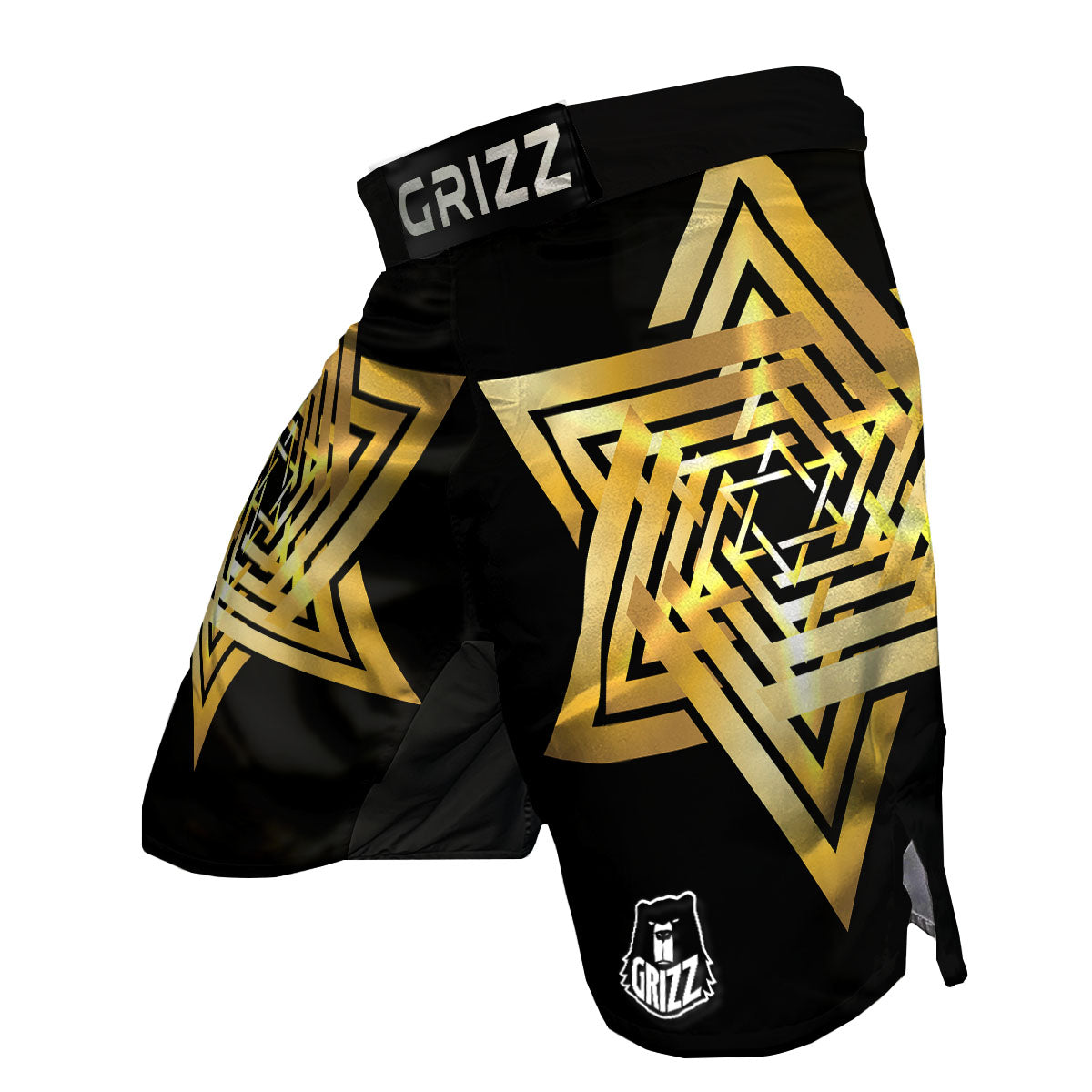 Star of David Gold And Black Print MMA Shorts-grizzshop