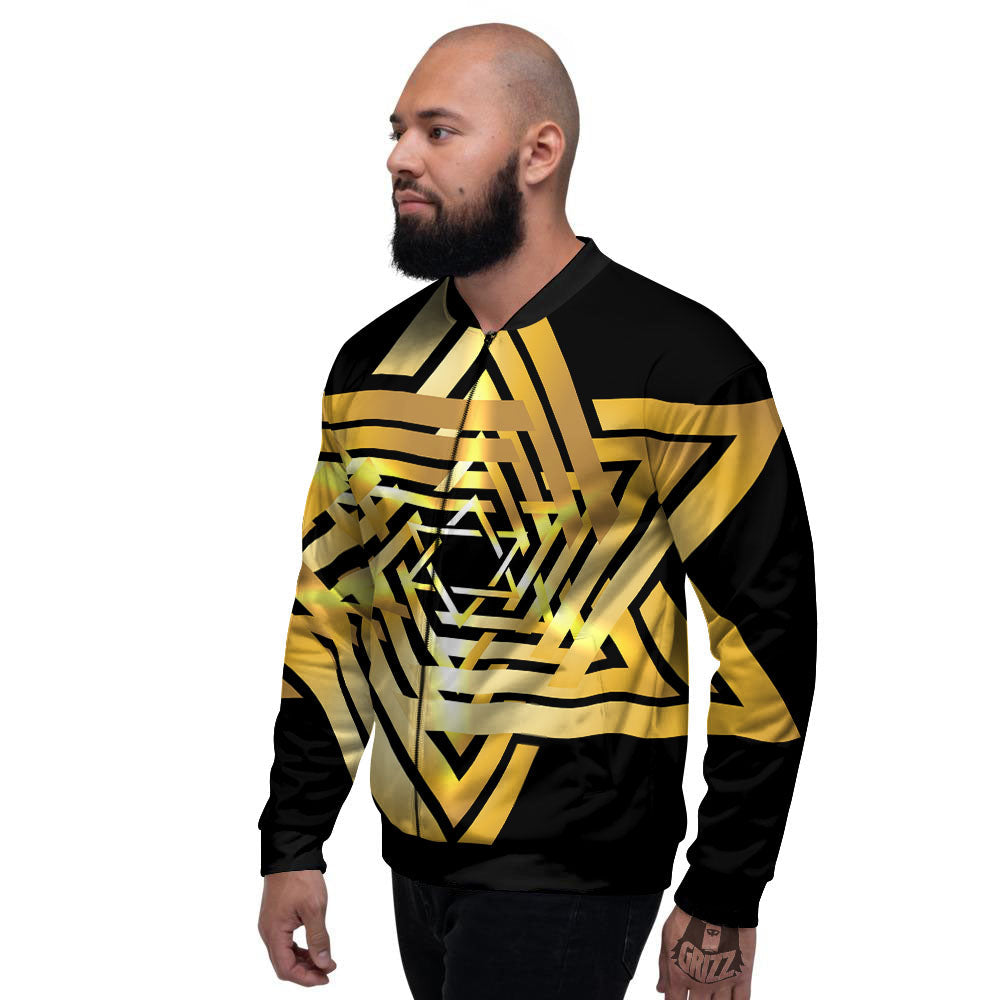 Star of David Gold And Black Print Men's Bomber Jacket-grizzshop