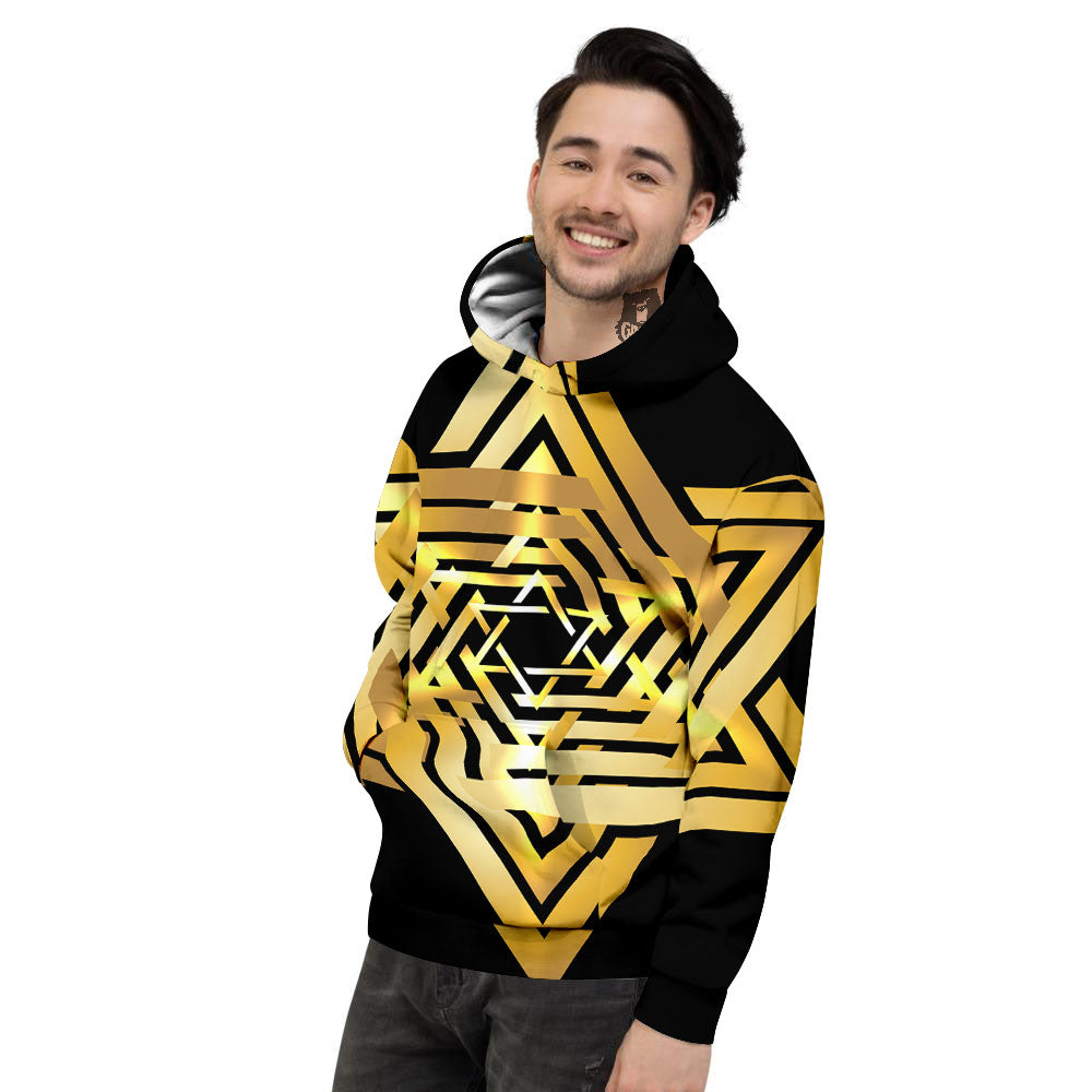 Star of David Gold And Black Print Men's Hoodie-grizzshop