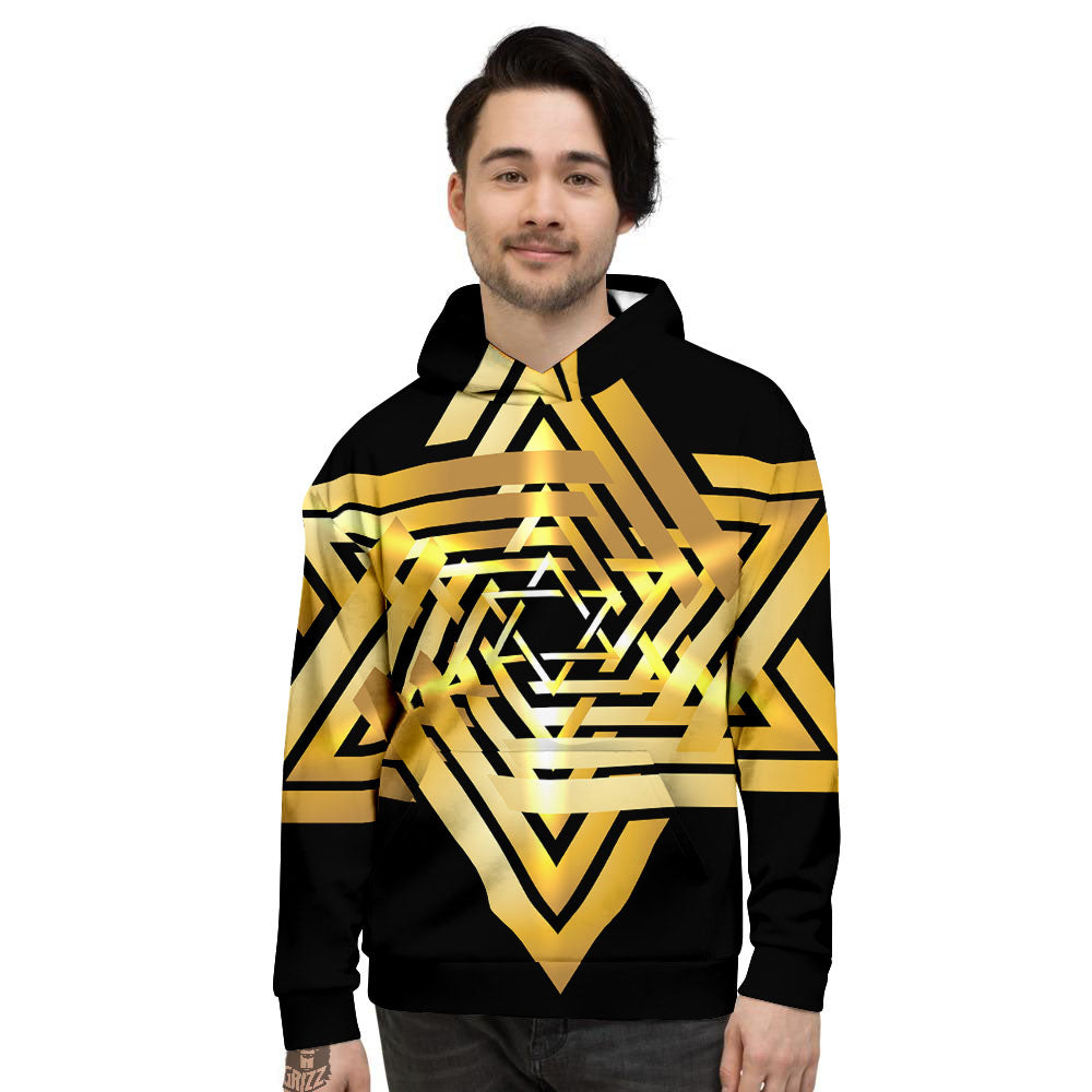 Star of David Gold And Black Print Men's Hoodie-grizzshop