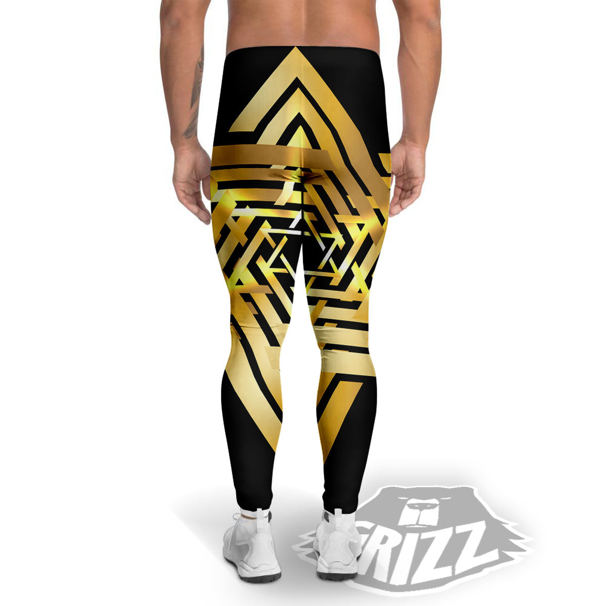 Star of David Gold And Black Print Men's Leggings-grizzshop