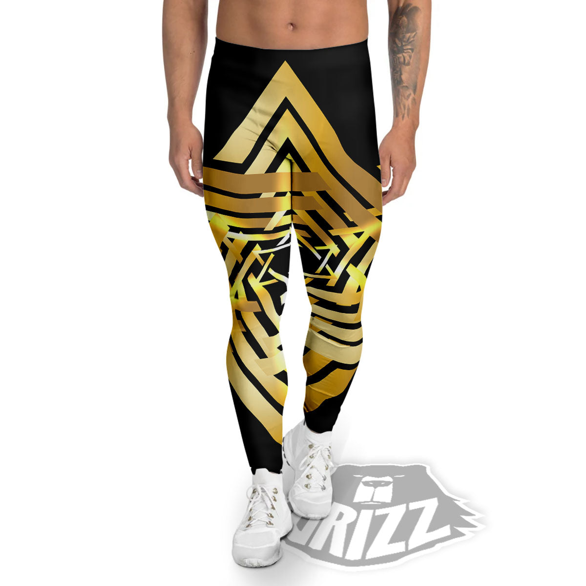 Star of David Gold And Black Print Men's Leggings-grizzshop