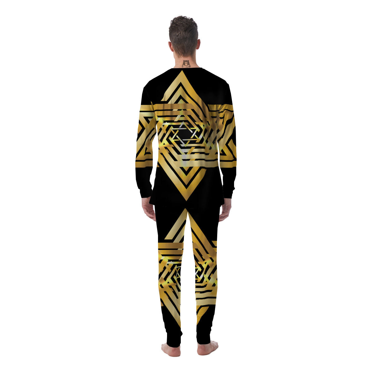 Star of David Gold And Black Print Men's Pajamas-grizzshop