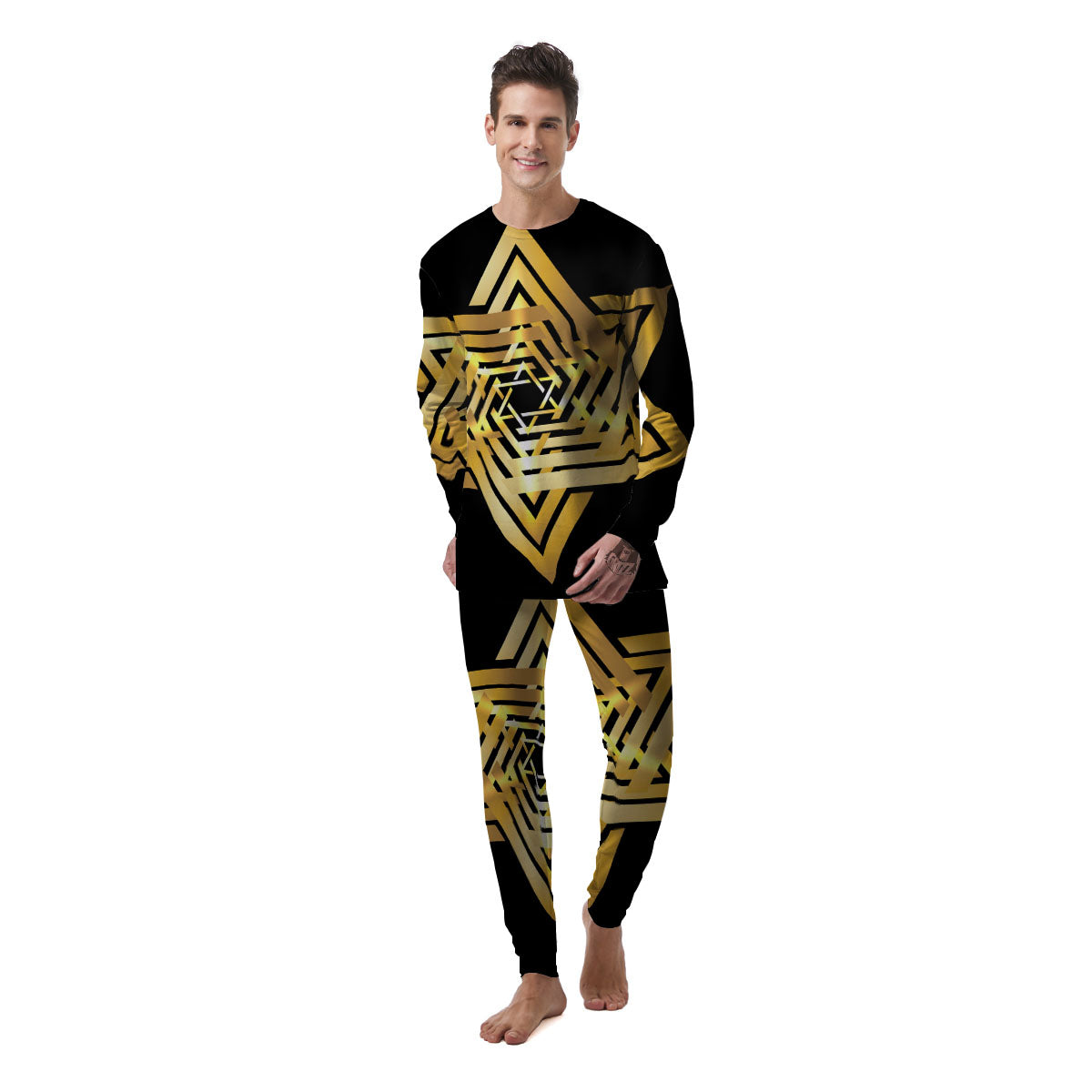 Star of David Gold And Black Print Men's Pajamas-grizzshop