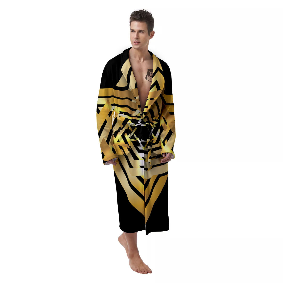 Star of David Gold And Black Print Men's Robe-grizzshop