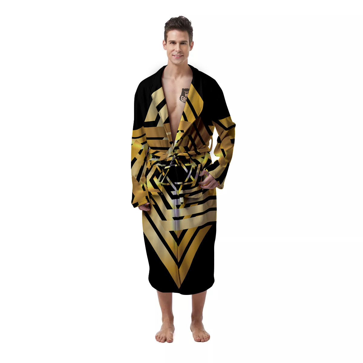 Star of David Gold And Black Print Men's Robe-grizzshop