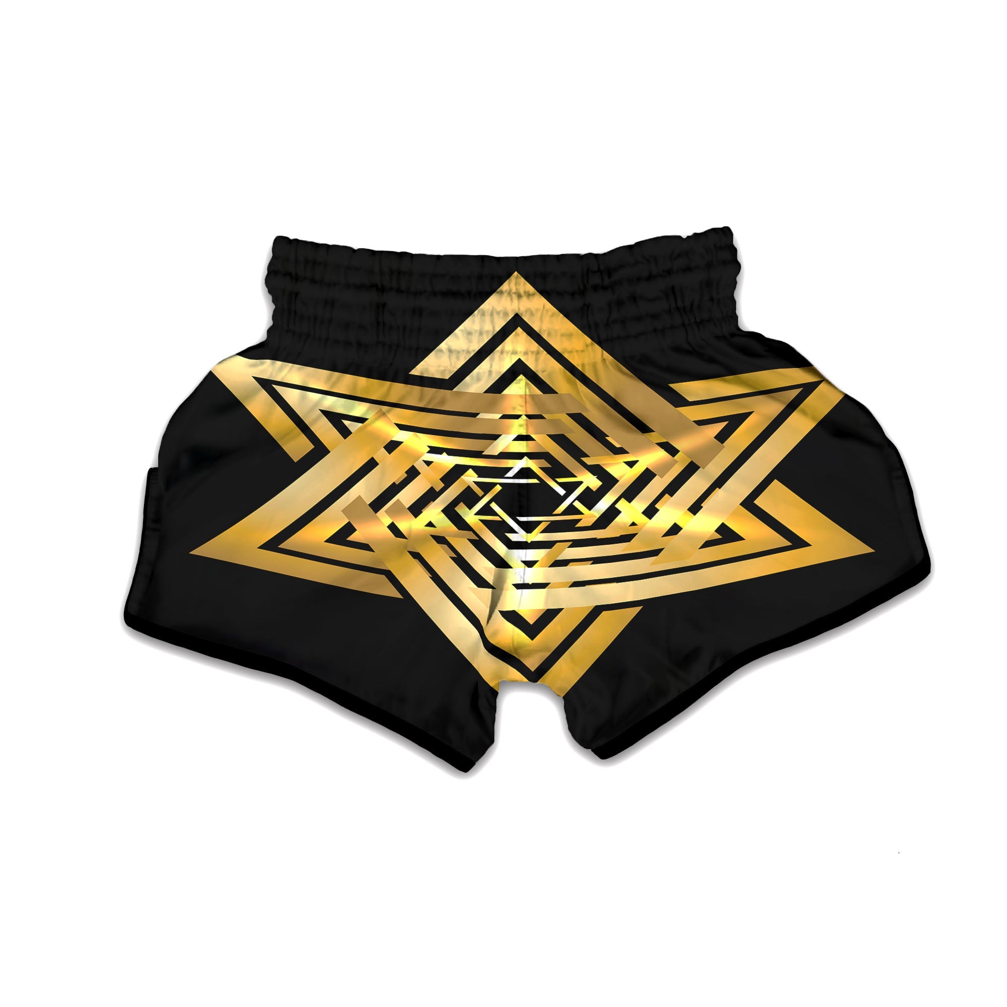 Star of David Gold And Black Print Muay Thai Boxing Shorts-grizzshop