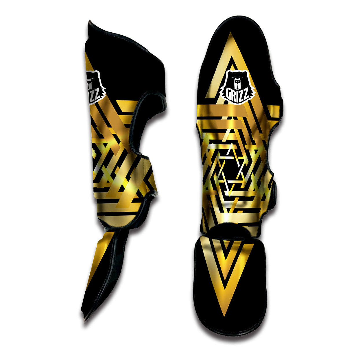 Star of David Gold And Black Print Muay Thai Shin Guards-grizzshop
