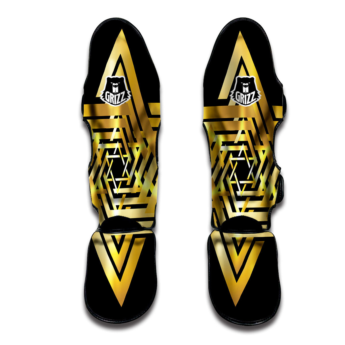 Star of David Gold And Black Print Muay Thai Shin Guards-grizzshop