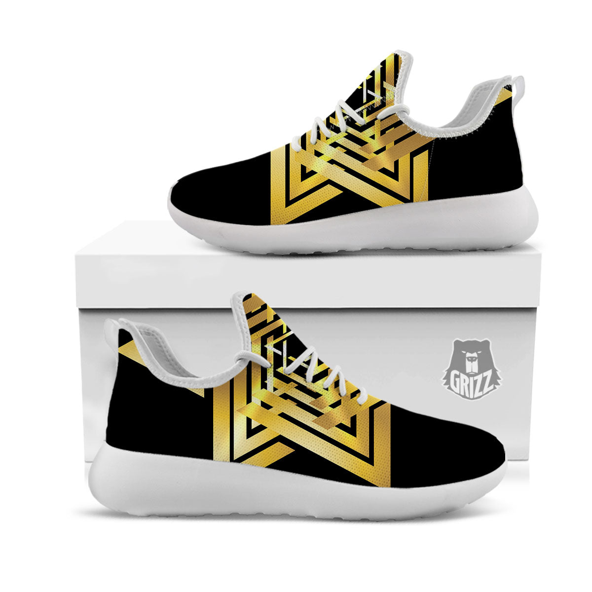 Star of David Gold And Black Print White Athletic Shoes-grizzshop