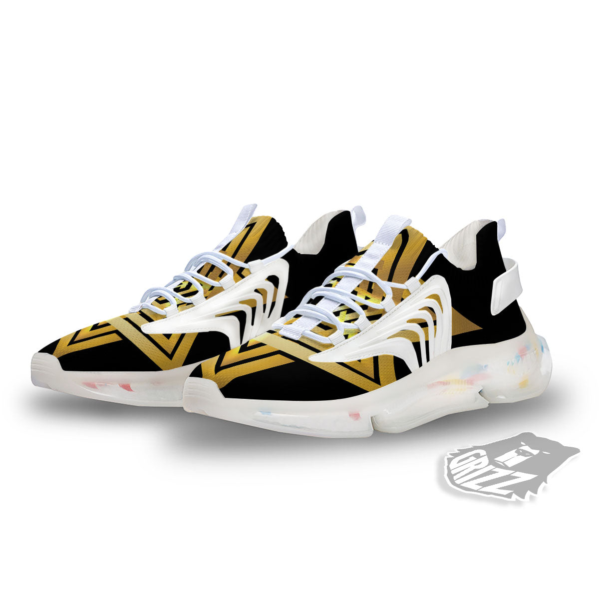 Star of David Gold And Black Print White Gym Shoes-grizzshop