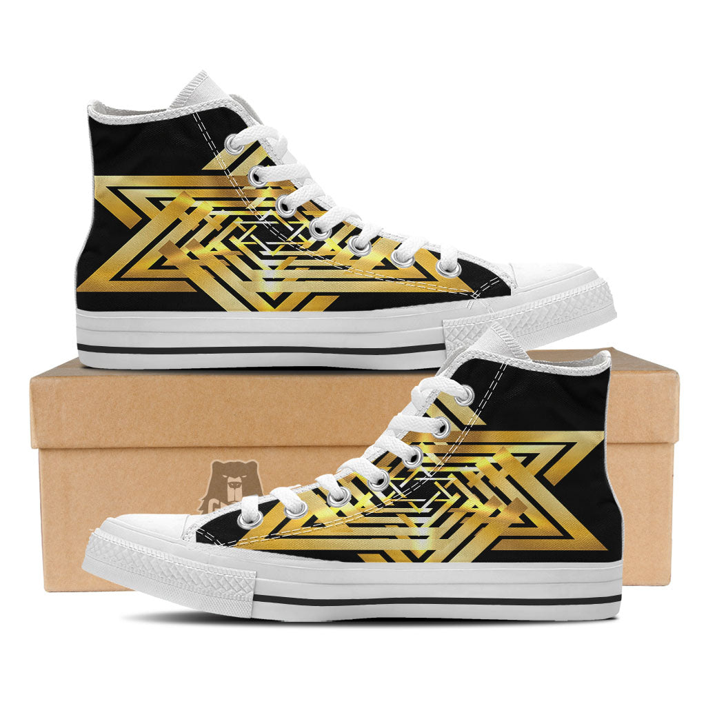 Star of David Gold And Black Print White High Top Shoes-grizzshop