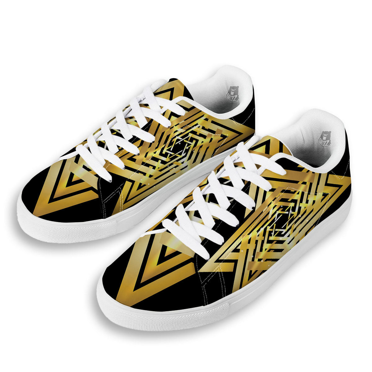 Star of David Gold And Black Print White Low Top Sneakers-grizzshop