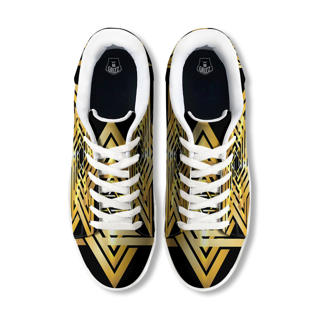 Star of David Gold And Black Print White Low Top Sneakers-grizzshop