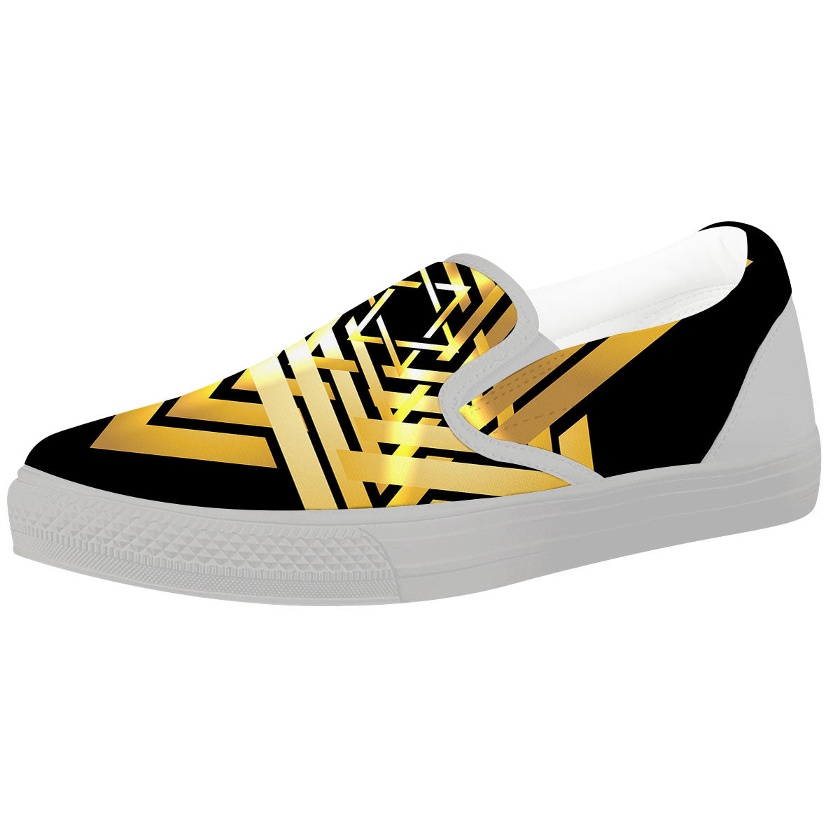 Star of David Gold And Black Print White Slip On Shoes-grizzshop