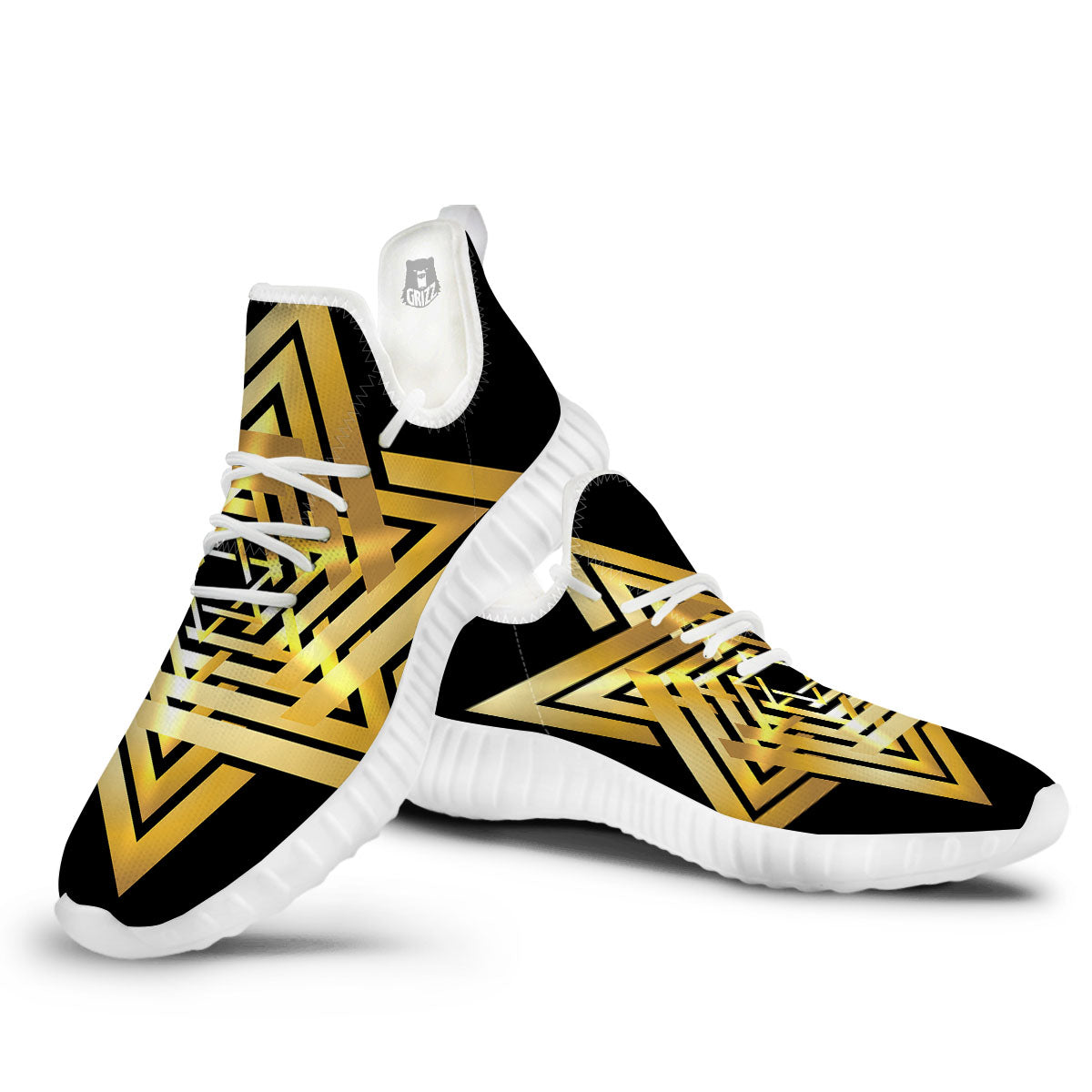 Star of David Gold And Black Print White Walking Shoes-grizzshop