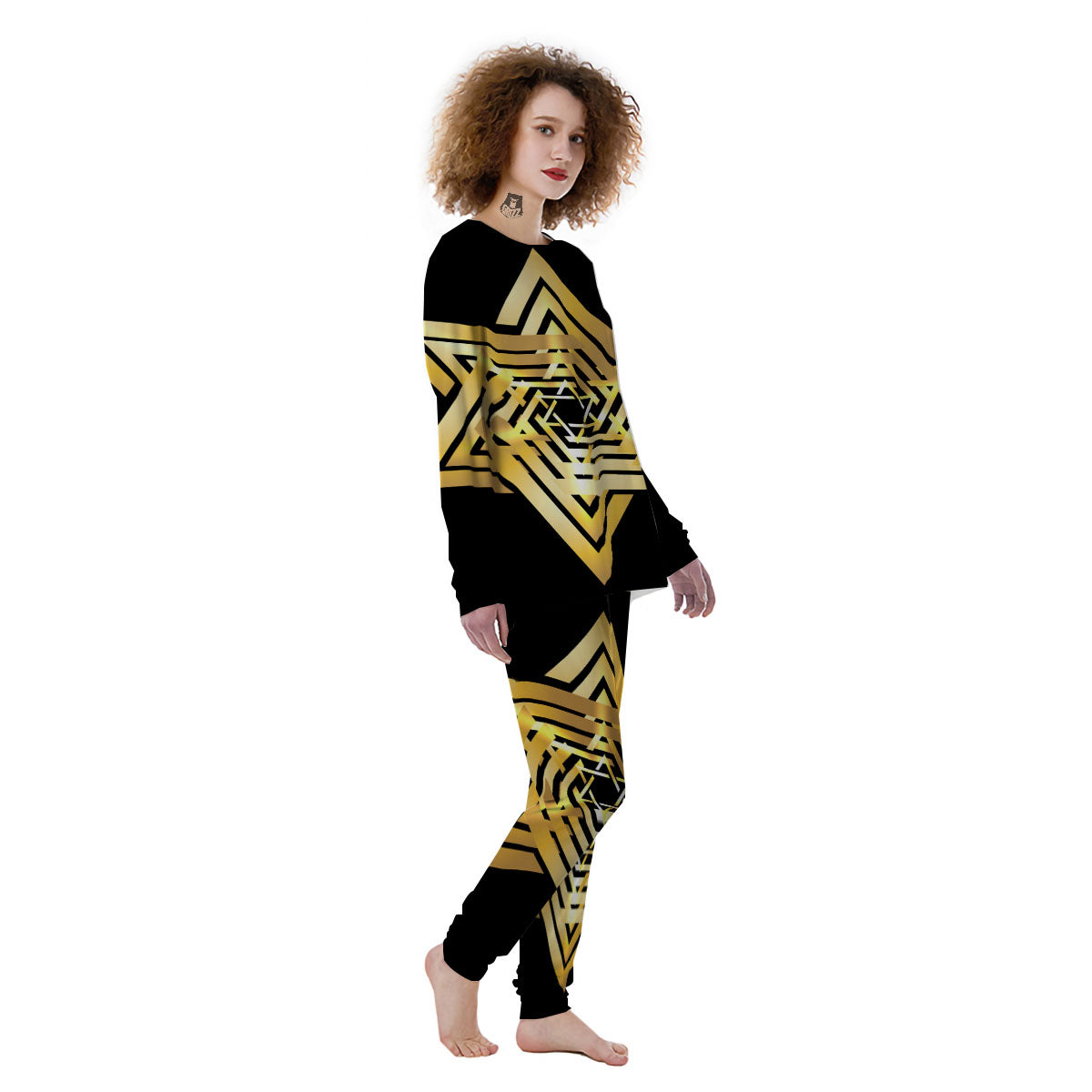 Star of David Gold And Black Print Women's Pajamas-grizzshop