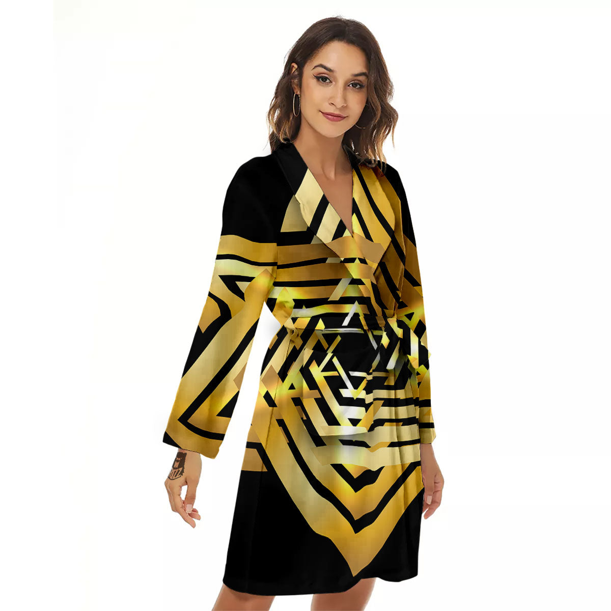 Star of David Gold And Black Print Women's Robe-grizzshop
