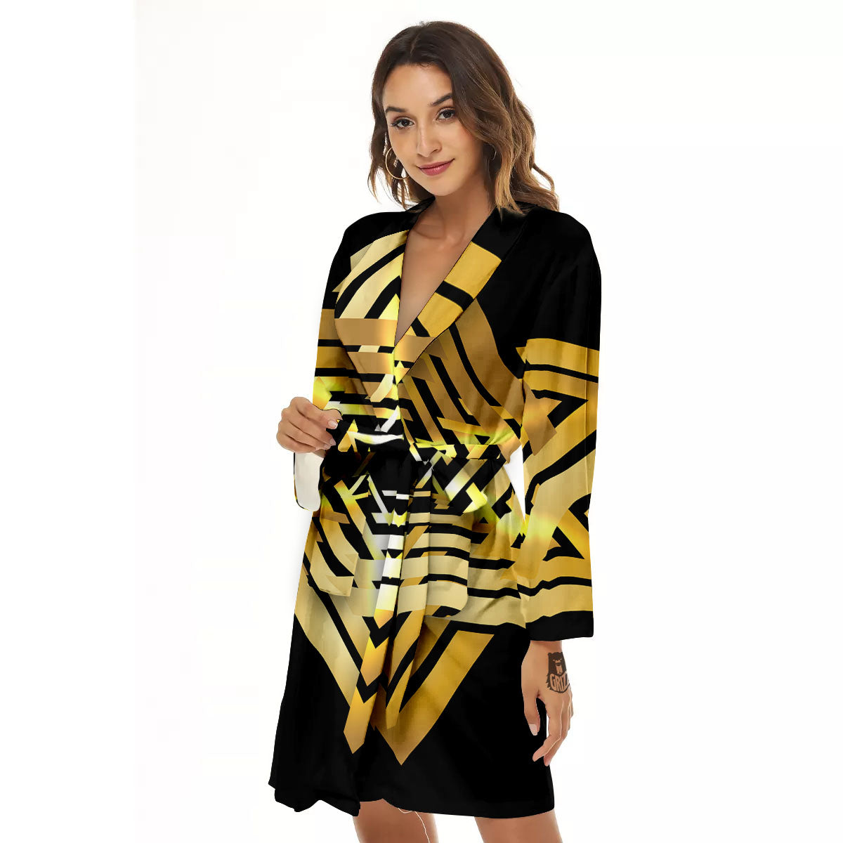 Star of David Gold And Black Print Women's Robe-grizzshop