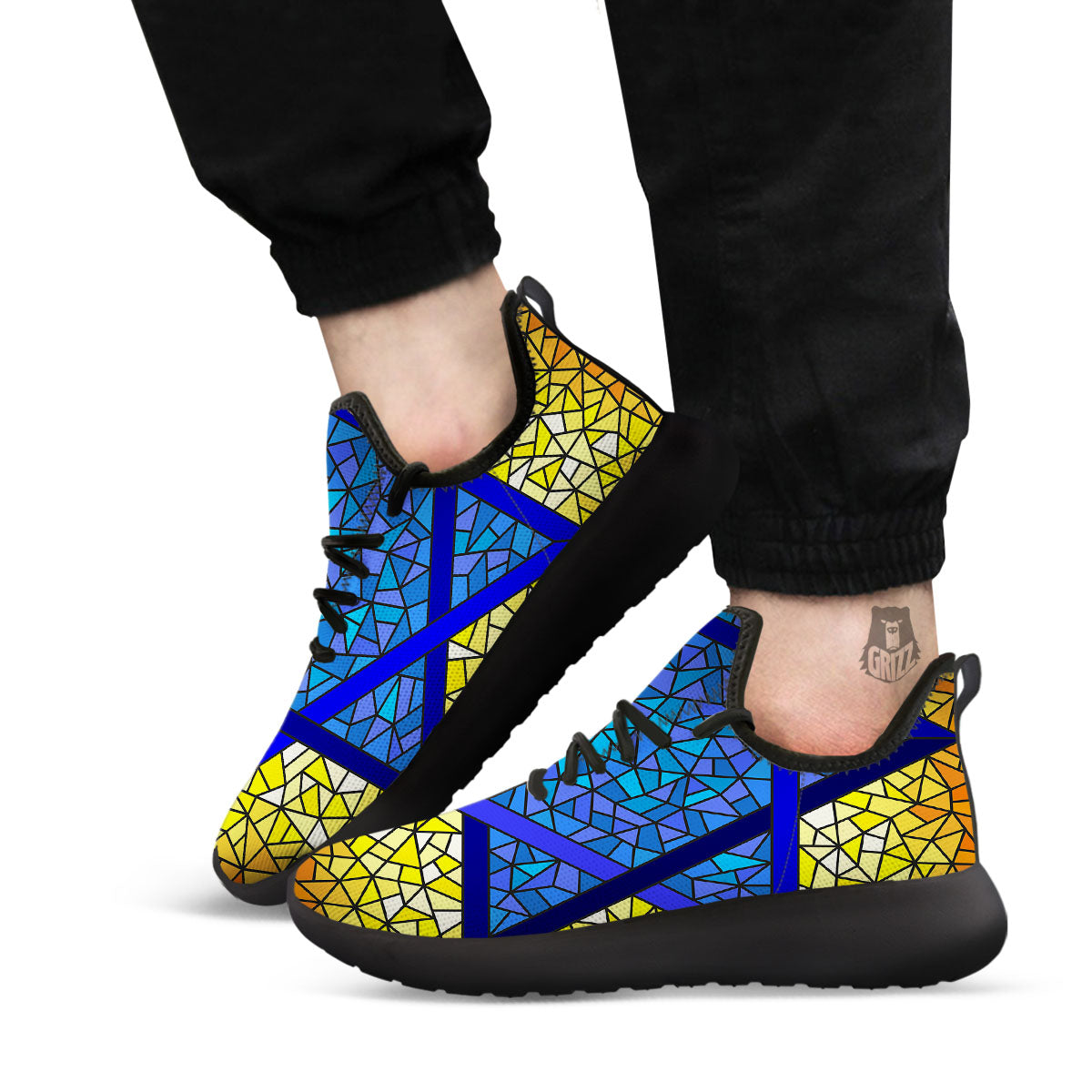 Star of David Stained Glass Print Black Athletic Shoes-grizzshop