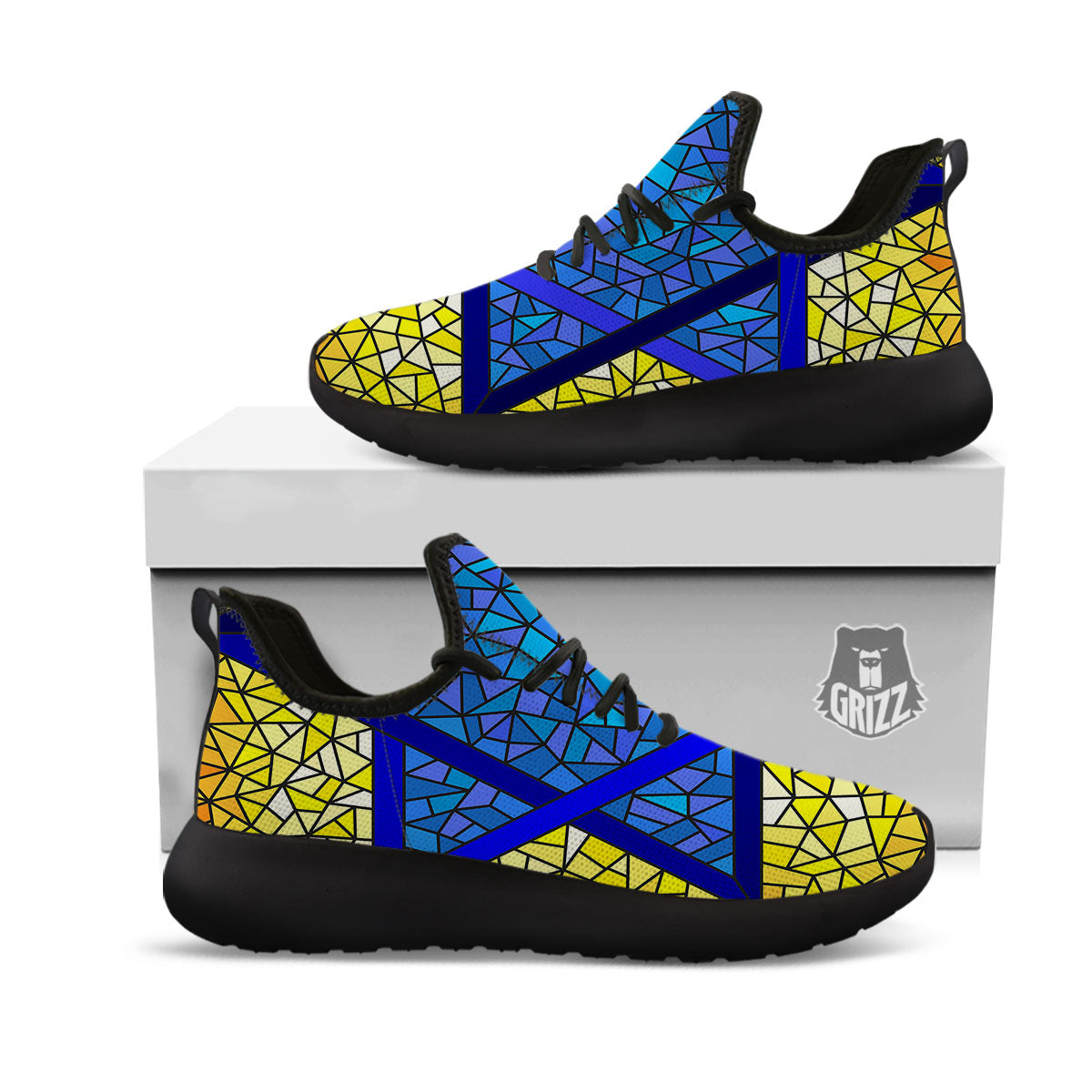 Star of David Stained Glass Print Black Athletic Shoes-grizzshop