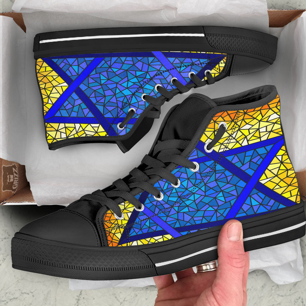 Star of David Stained Glass Print Black High Top Shoes-grizzshop