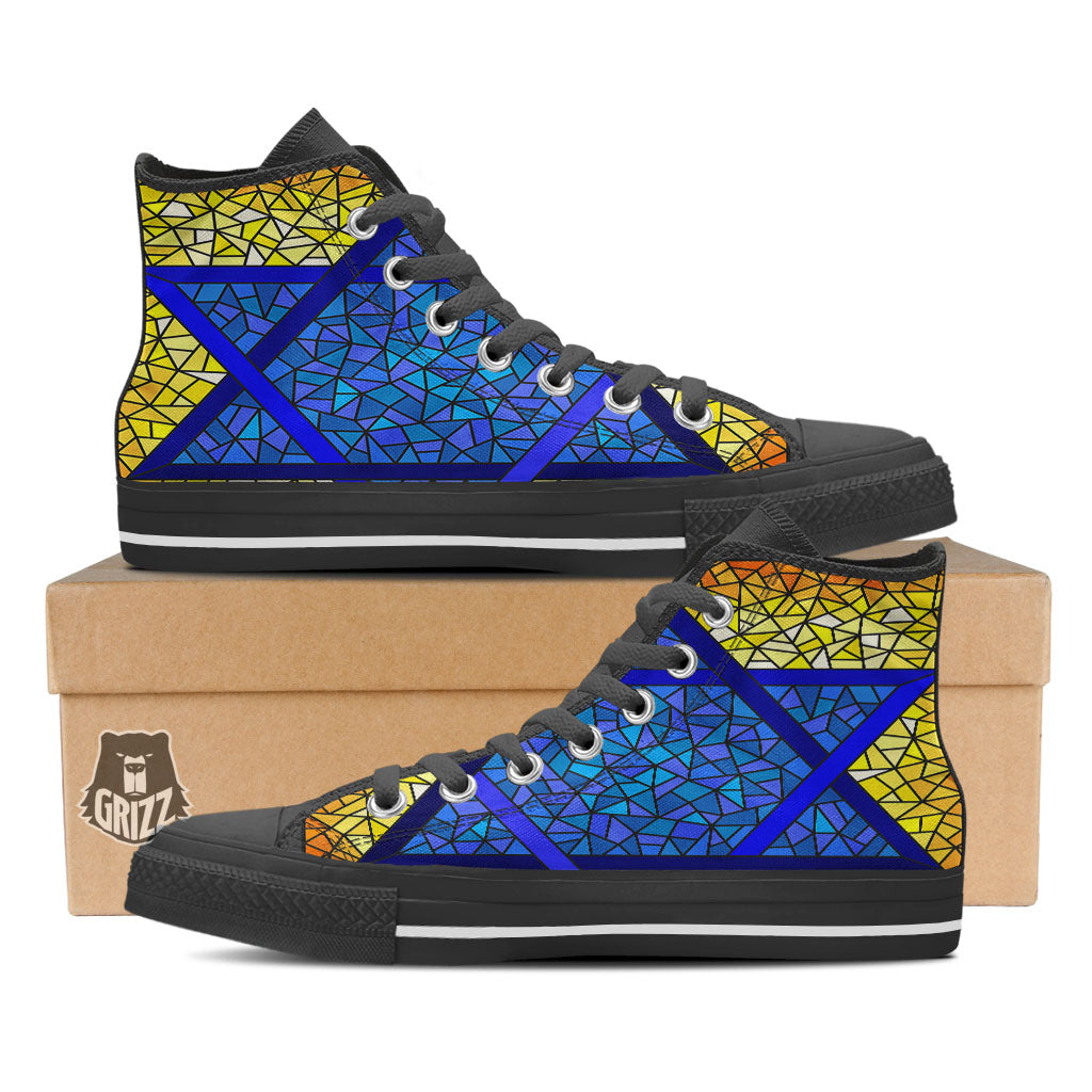 Star of David Stained Glass Print Black High Top Shoes-grizzshop