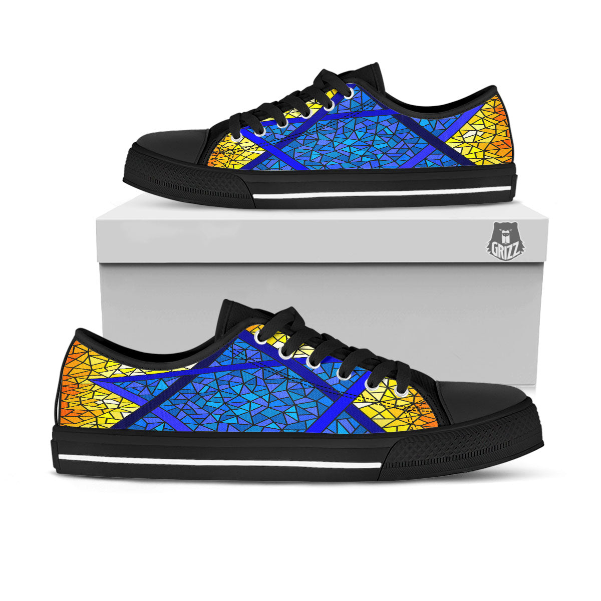 Star of David Stained Glass Print Black Low Top Shoes-grizzshop