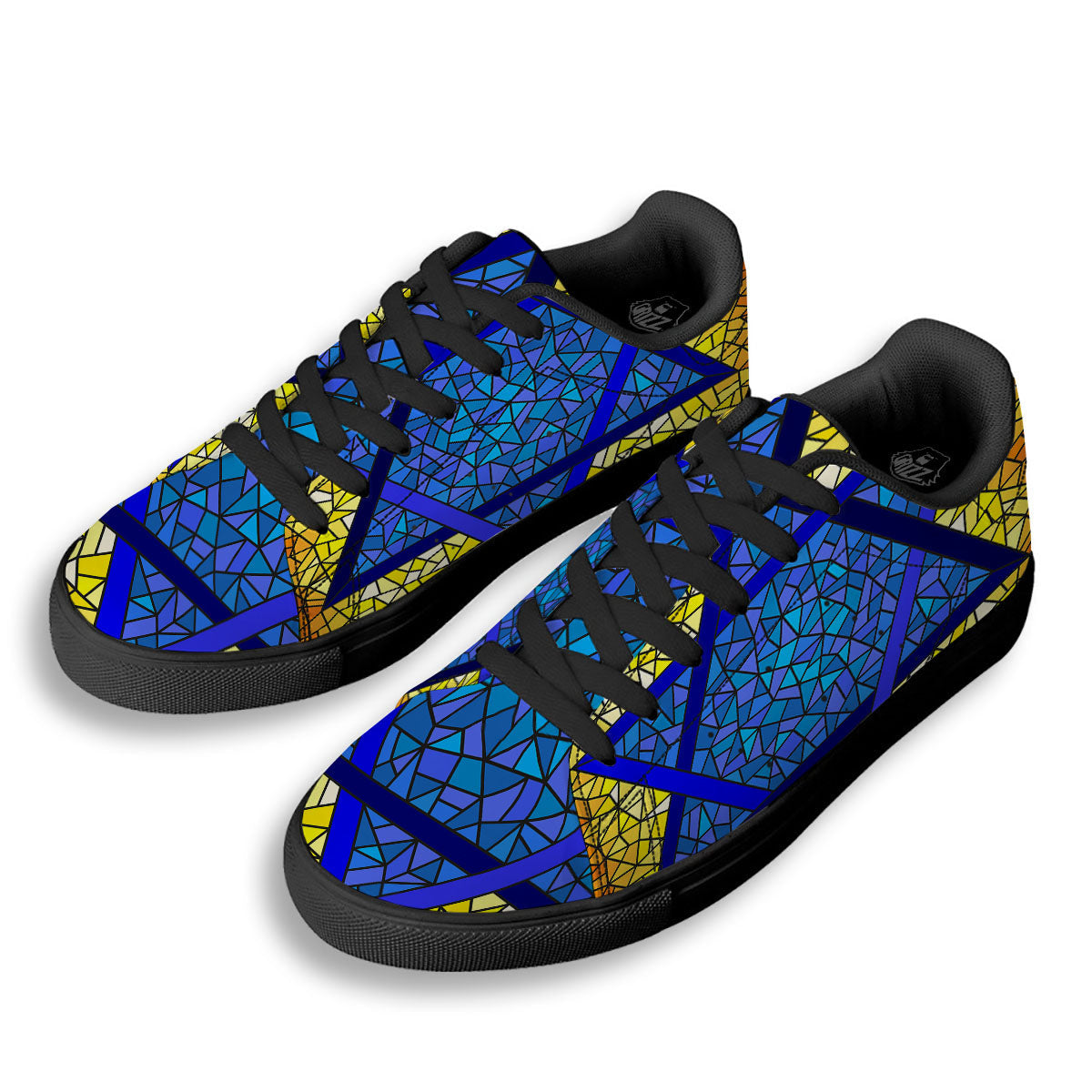 Star of David Stained Glass Print Black Low Top Sneakers-grizzshop