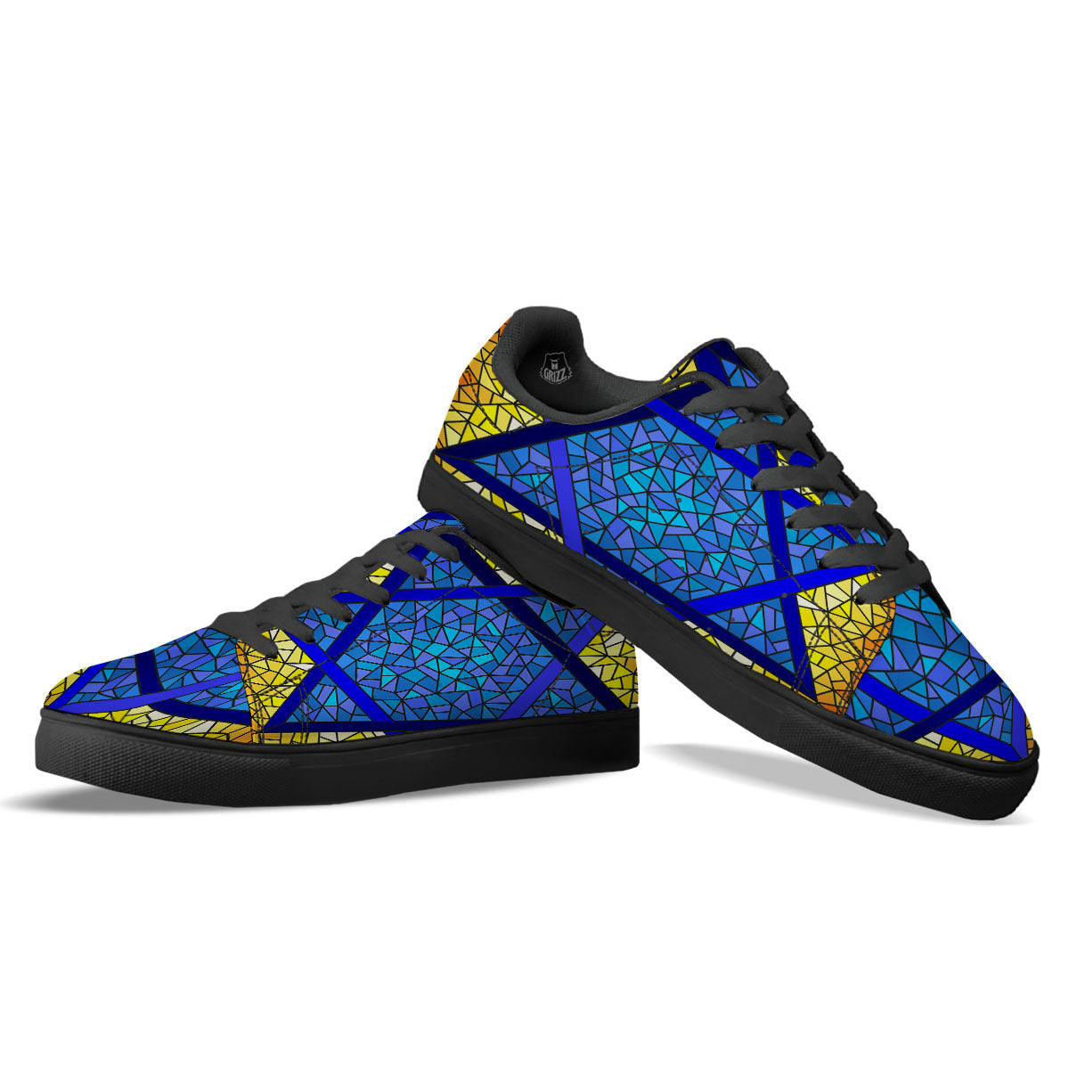 Star of David Stained Glass Print Black Low Top Sneakers-grizzshop