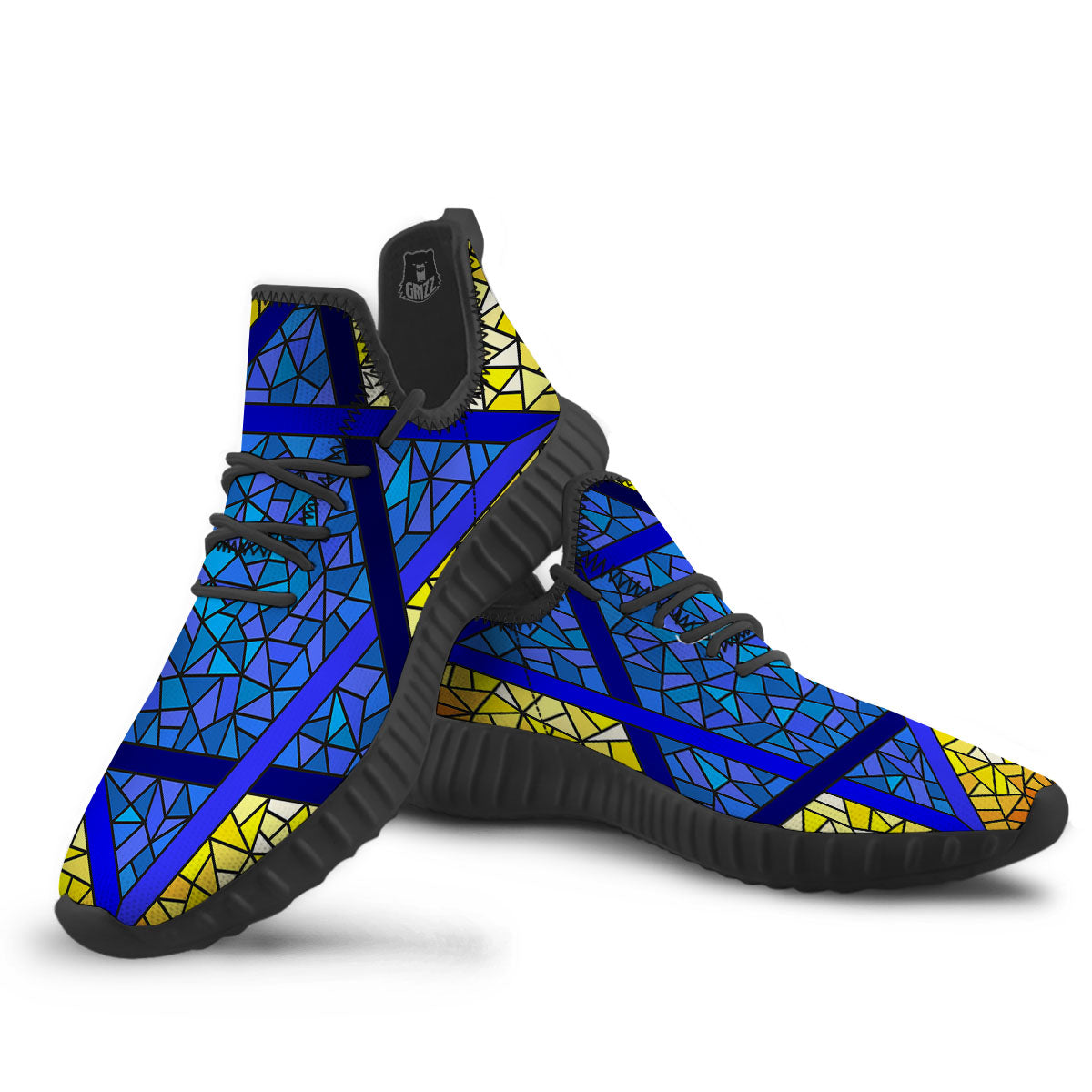 Star of David Stained Glass Print Black Walking Shoes-grizzshop