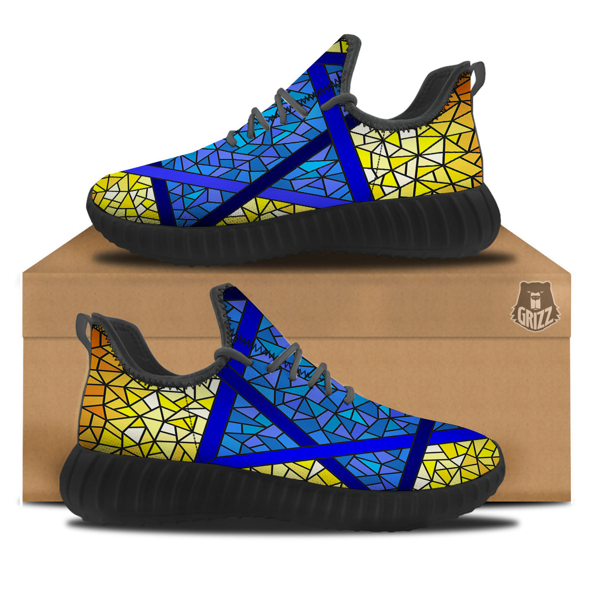 Star of David Stained Glass Print Black Walking Shoes-grizzshop