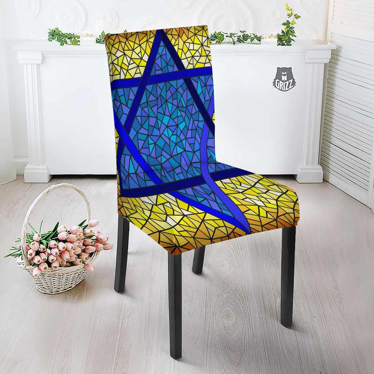 Star of David Stained Glass Print Dining Chair Slipcover-grizzshop
