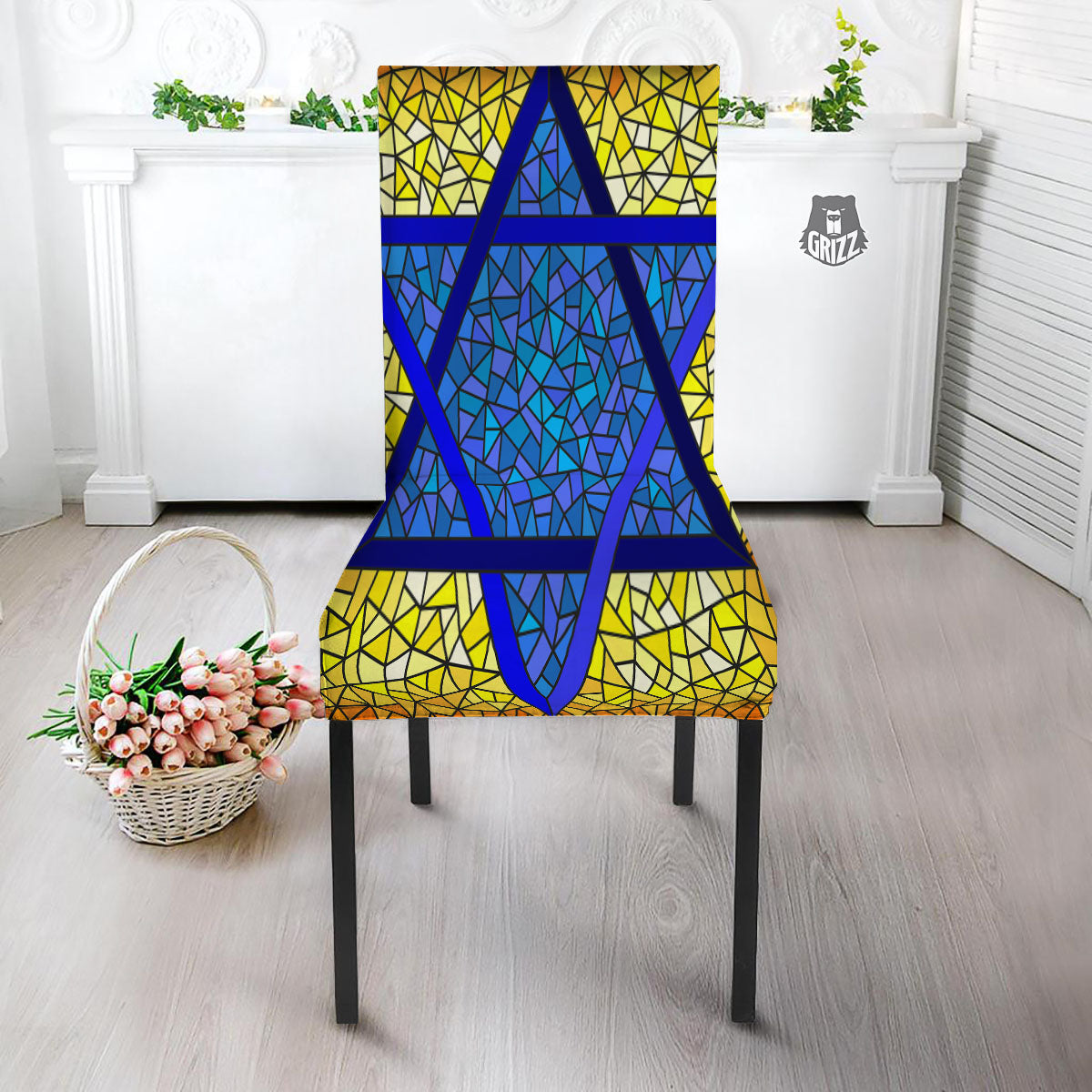 Star of David Stained Glass Print Dining Chair Slipcover-grizzshop