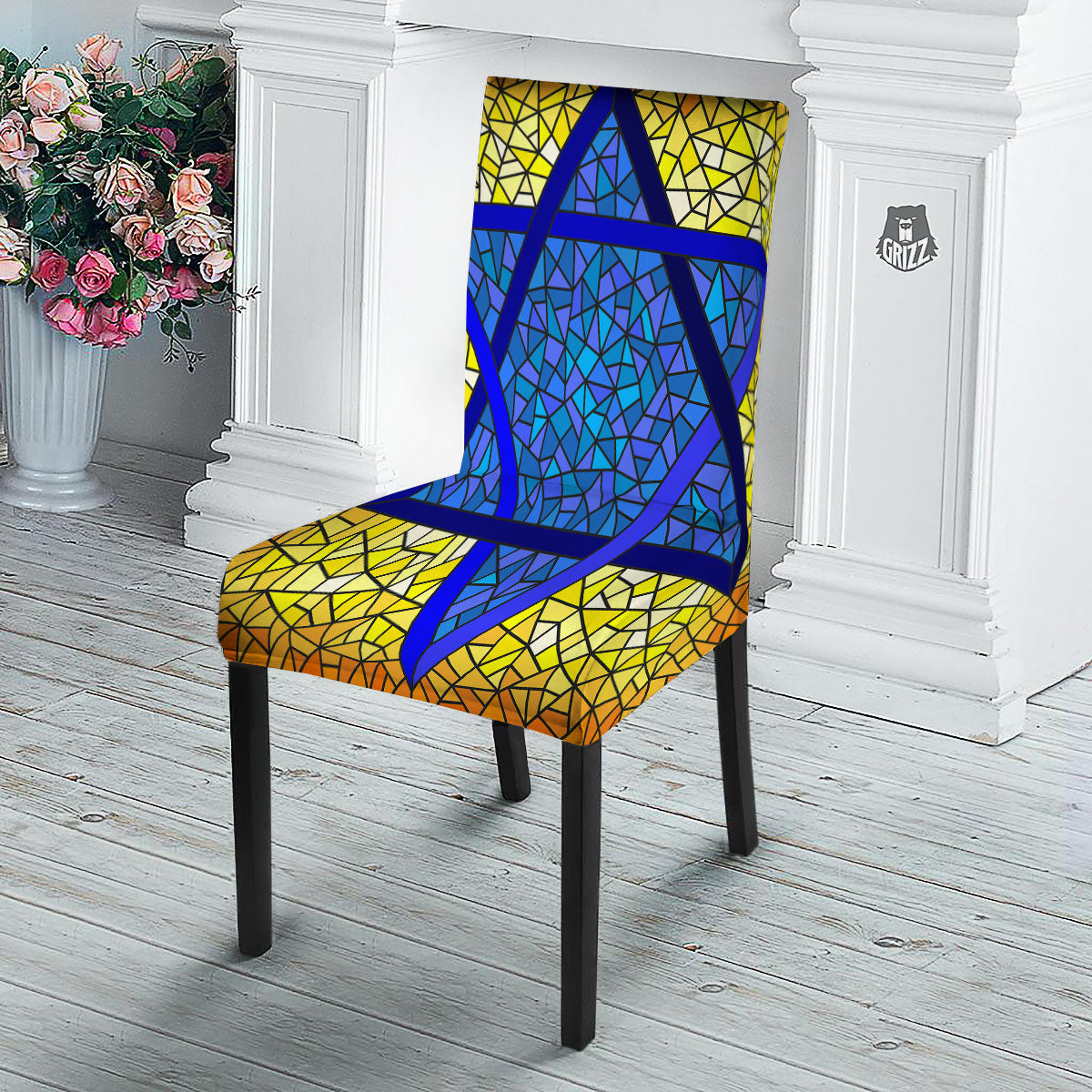 Star of David Stained Glass Print Dining Chair Slipcover-grizzshop