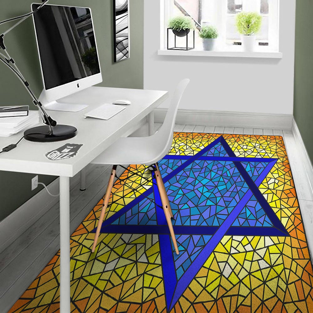 Star of David Stained Glass Print Floor Mat-grizzshop