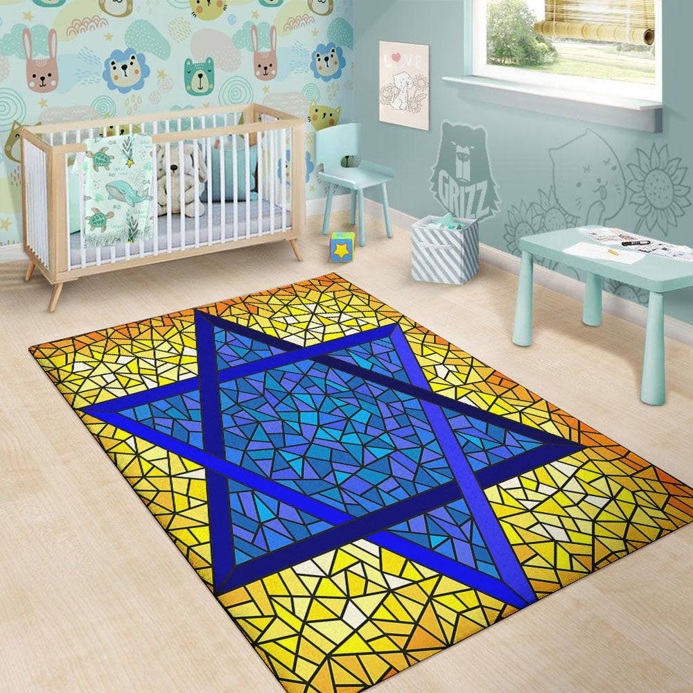 Star of David Stained Glass Print Floor Mat-grizzshop
