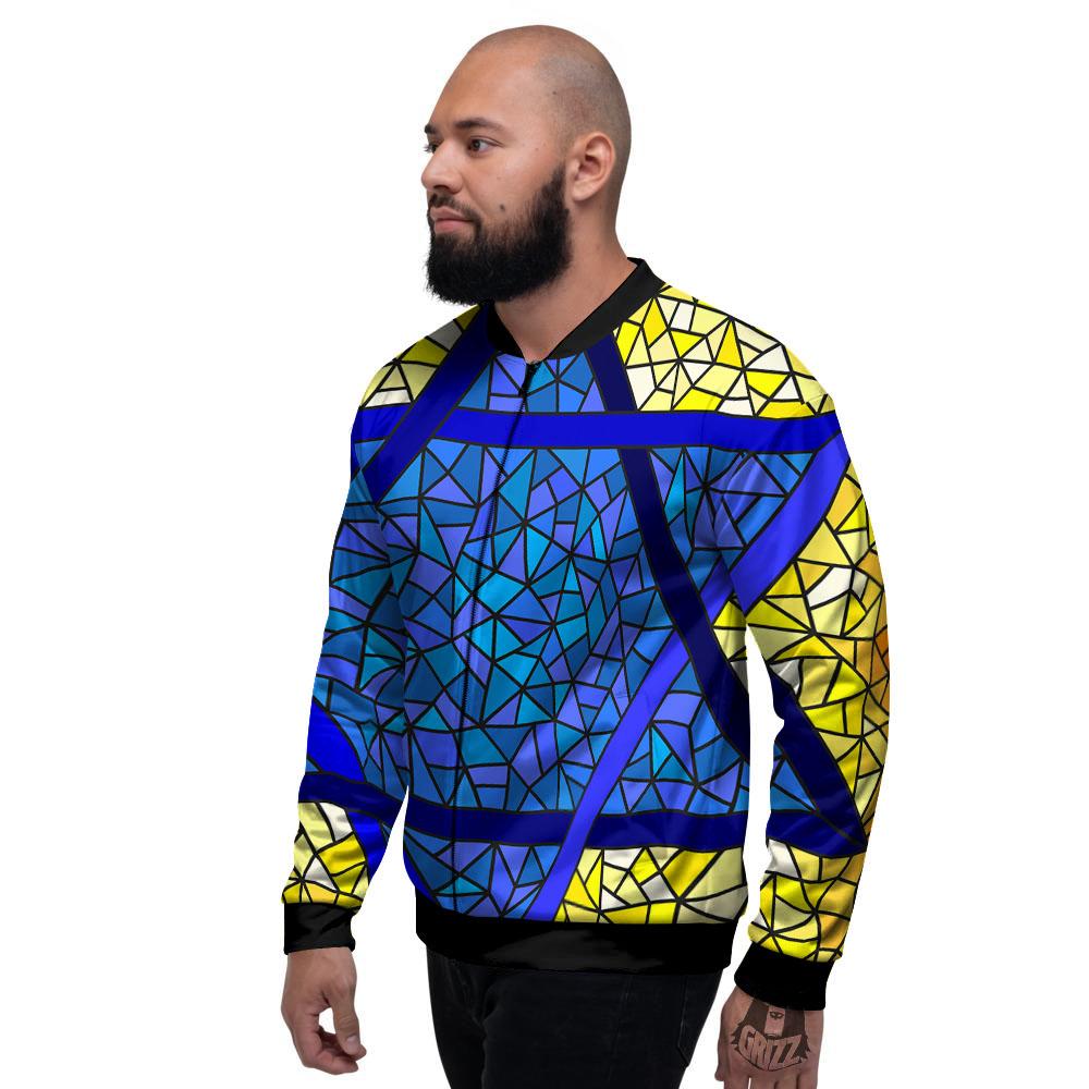 Star of David Stained Glass Print Men's Bomber Jacket-grizzshop