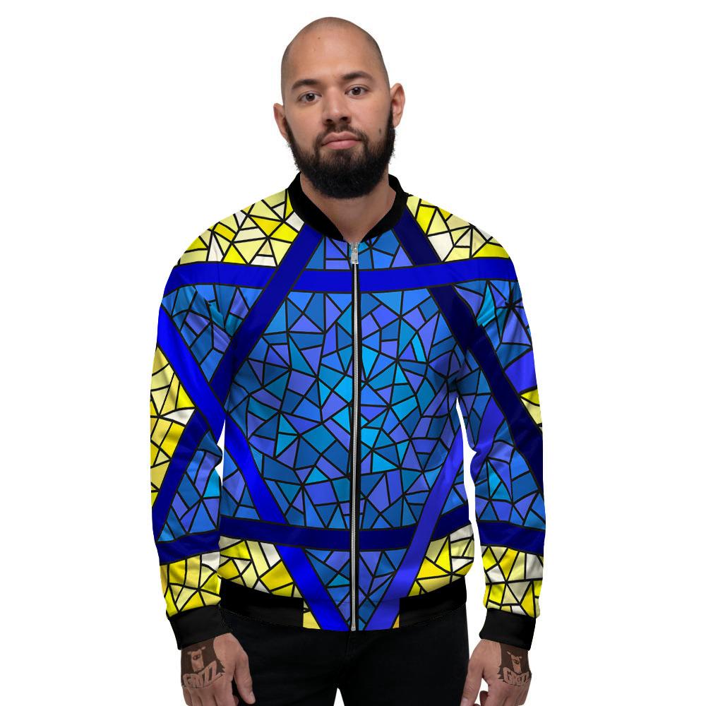 Star of David Stained Glass Print Men's Bomber Jacket-grizzshop